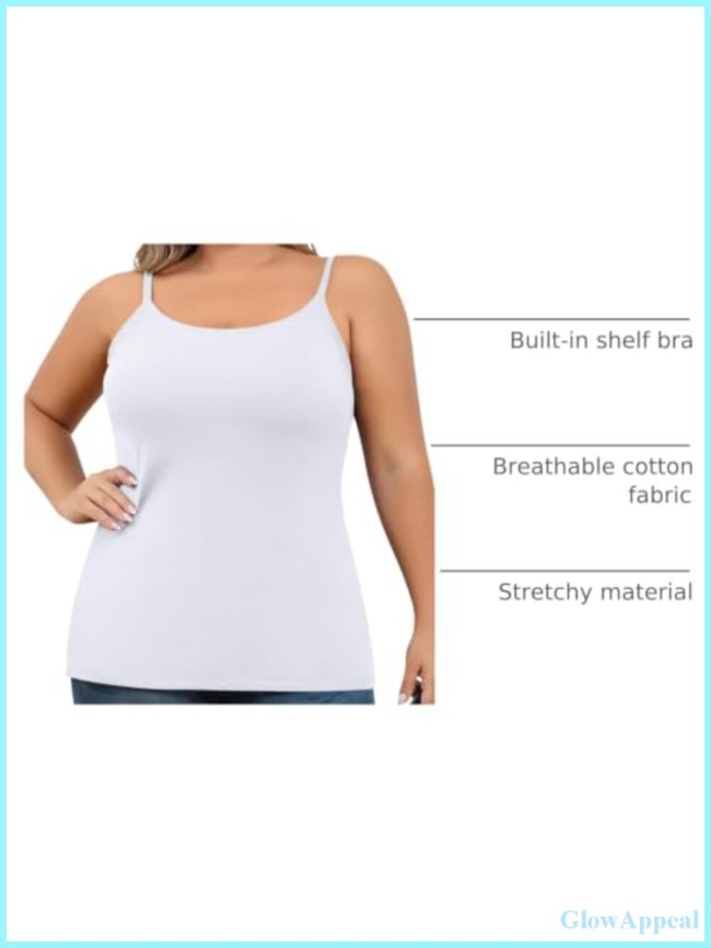 Unpadded Shelf Bra Camisole Plus Size Cotton Scoop Neck - Picture 3 of 6